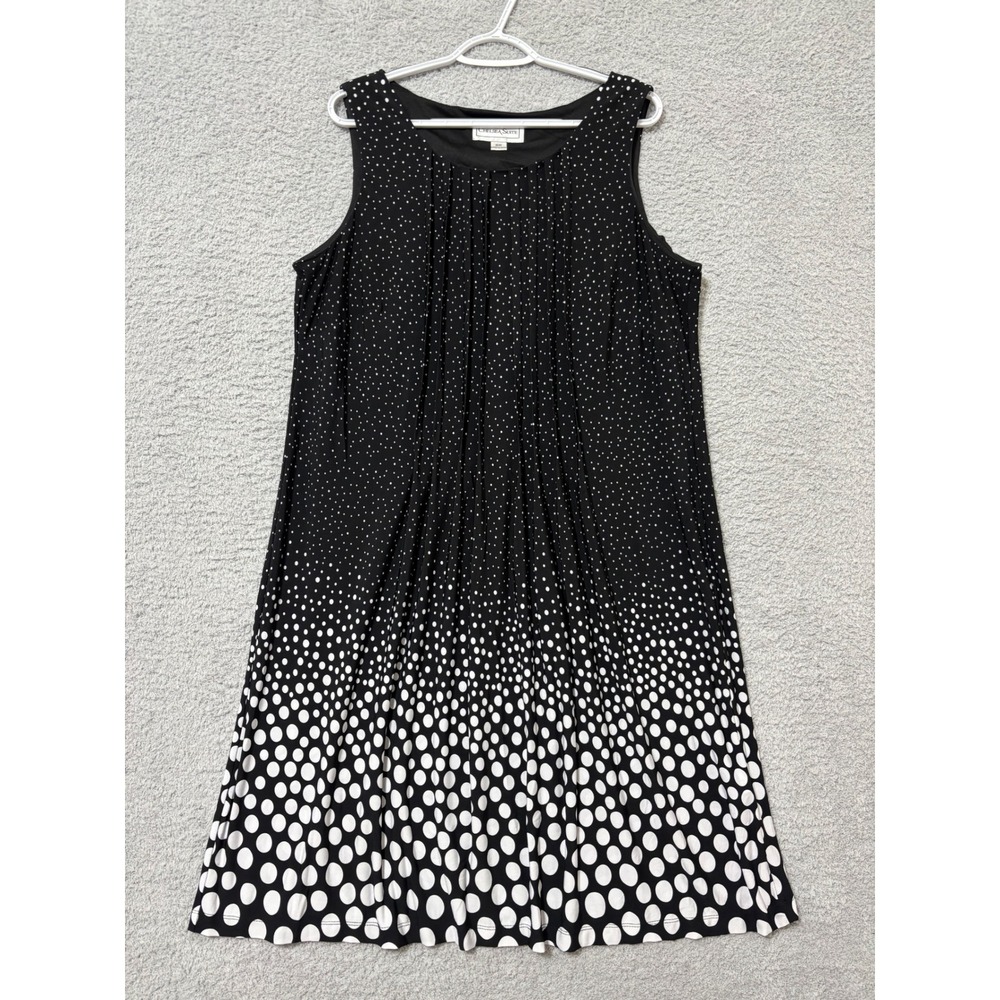 Black & White Polka Dot Pleated Shift Dress Size 16W Sleeveless
